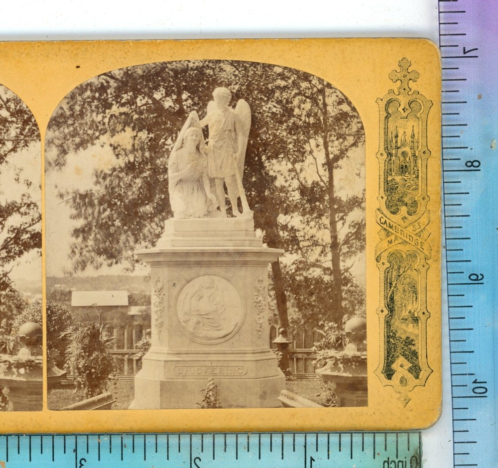 Chickering Monument Mount Auburn Cemetery Cambridge MA Massachusetts Stereoview