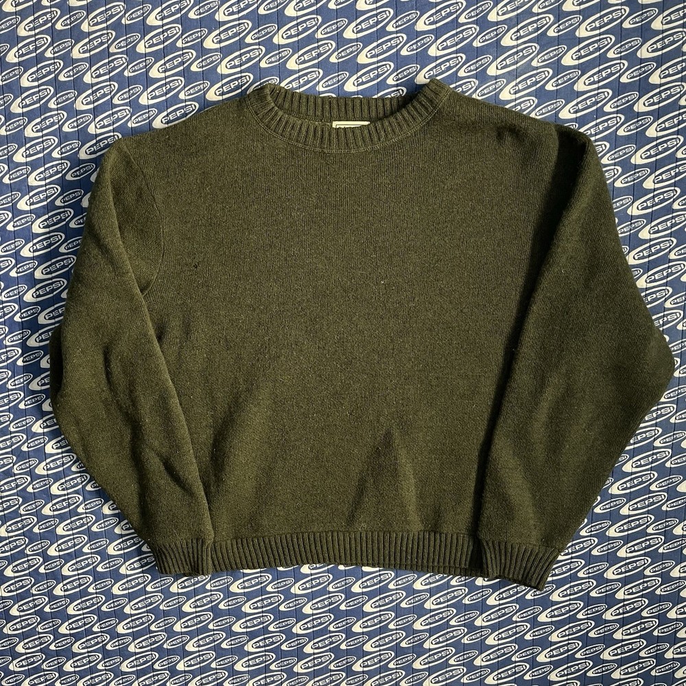 Vintage Men’s LL Bean Lambs Wool Knit Sweater Jumper Olive Green Size Medium