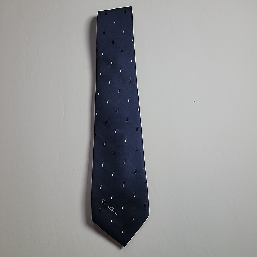 Oscar de la Renta Navy Blue Patterned Tie