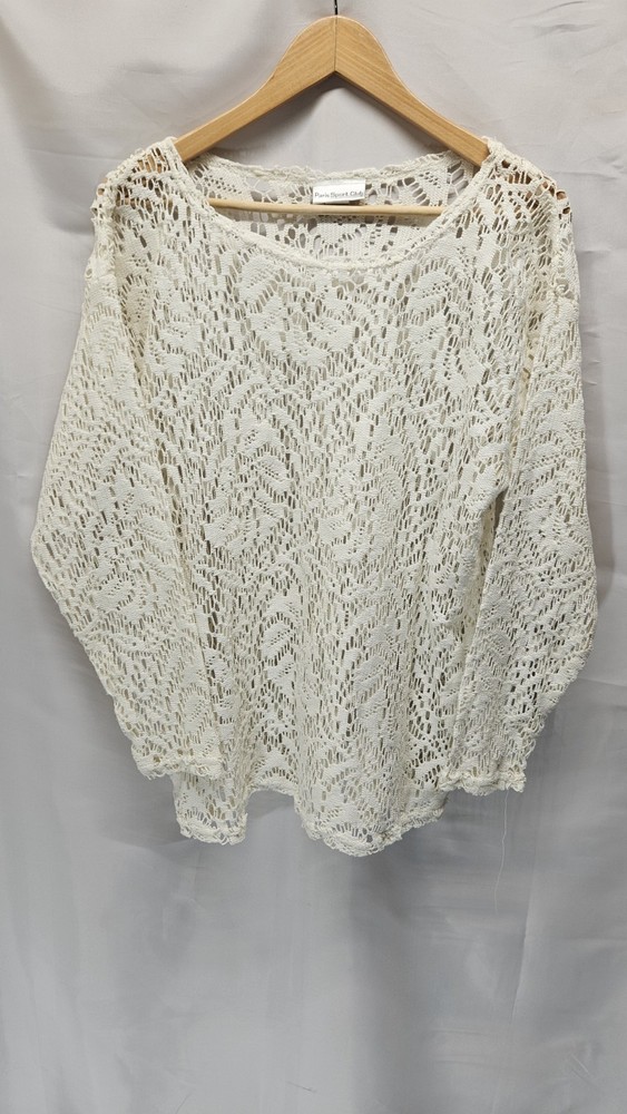 Womens Paris Sport Club Size Medium White Long Sleeve Crocheted Top