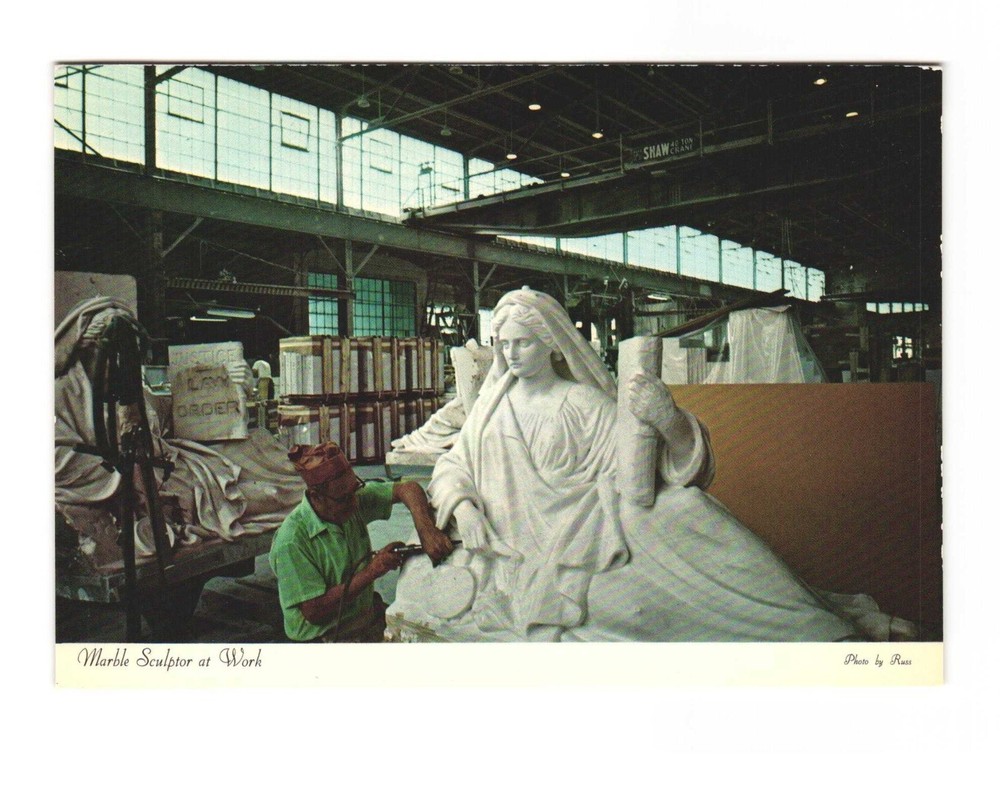 Marble sculpture at work Proctor VT vintage postcard unposted