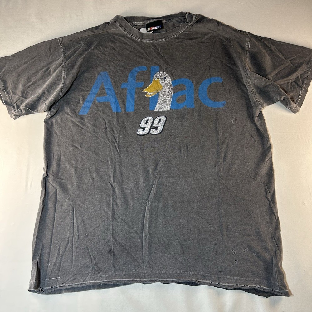 Vintage NASCAR T Shirt Carl Edwards #99 Aflac Racing Mens L Thrashed Faded Y2K