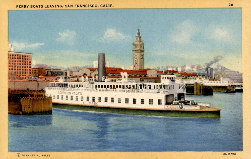 Ferry Boats Leaving San Francisco, 1928 Postcard