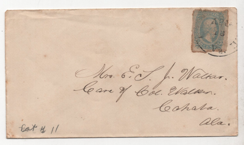 Us 1863 Civil War Confederate Cover Franked Scott #11 Tied Va. Cancel To Alabama