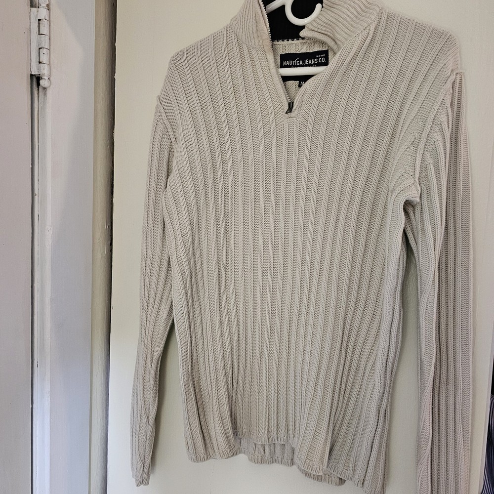 Nautica Chunky 1/4 Quarter Zip Ivory Pullover Sweater Men's Size Medium Fisherma
