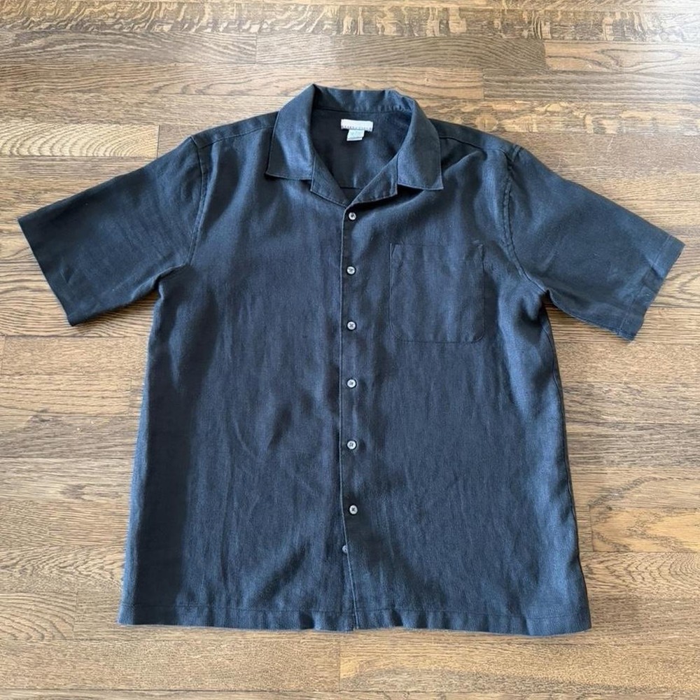 Breakwater 100% Linen Black Short Sleeve Button Up Medium