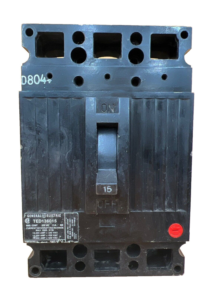 General Electric TED136015 Circuit Breaker 15A 480V 3P TED 15 Amp 3 Pole Used