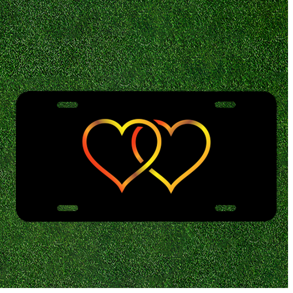 Custom Personalized License Plate Car Tag With Heart Gold Black Background