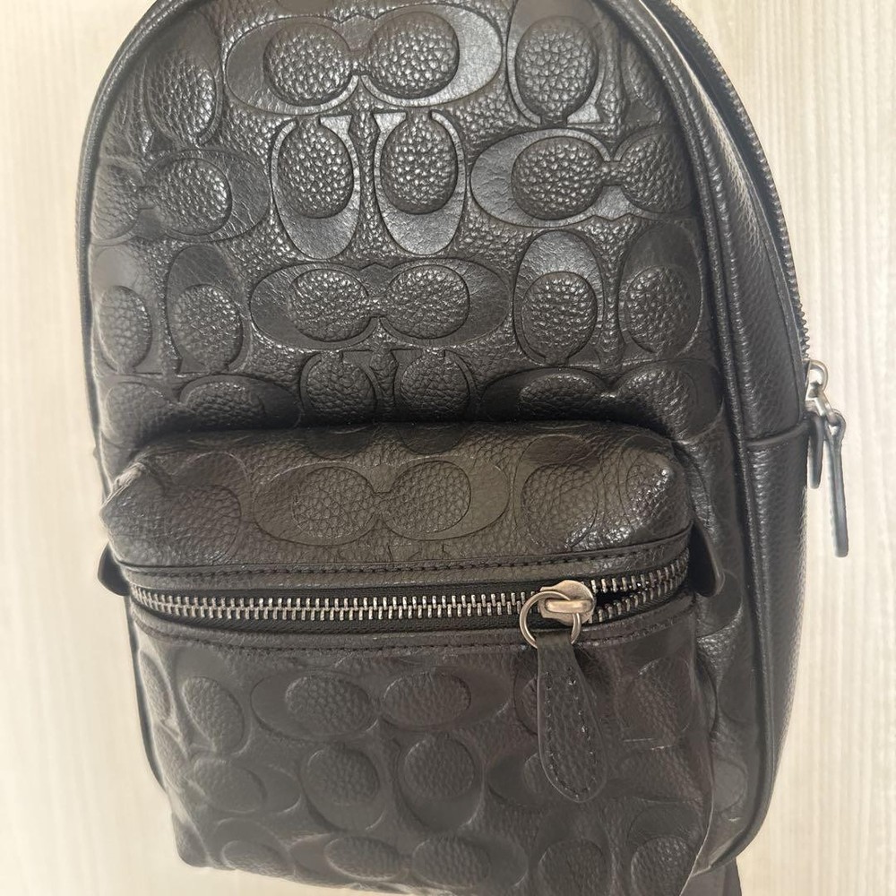 Coach Dark Grey Leather Backpack with Embossed Logo Pre-Owned
