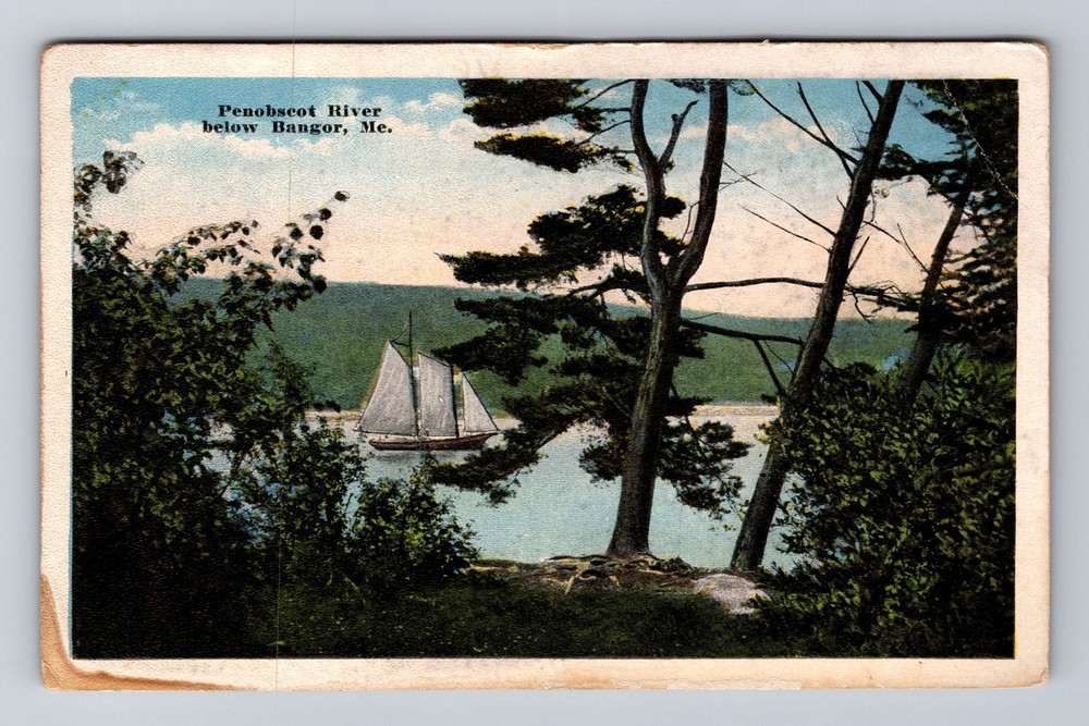 Bangor ME-Maine Boat On Penobscot River Vintage Postcard