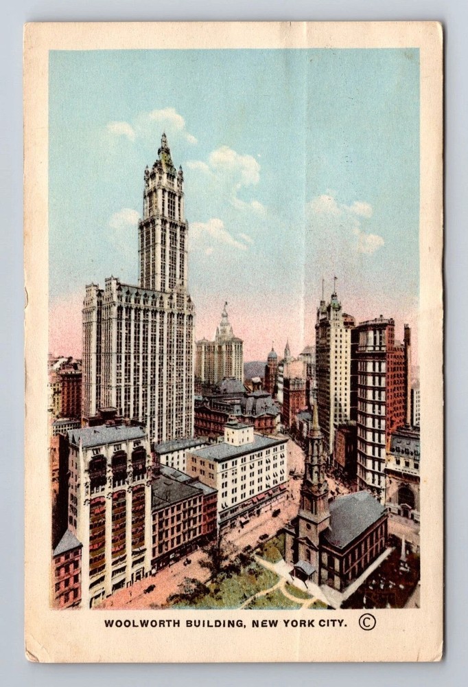 New York City NY, Woolworth Building, Antique Vintage Souvenir Postcard