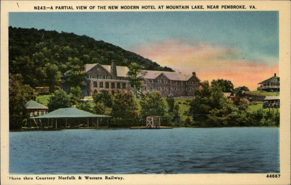 Pembroke Virginia Mountain Lake Hotel scenic unused vintage linen postcard