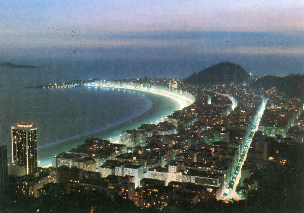 Night View of Copacabana, Rio de Janeiro, Brazil, Posted, VG --POSTCARD