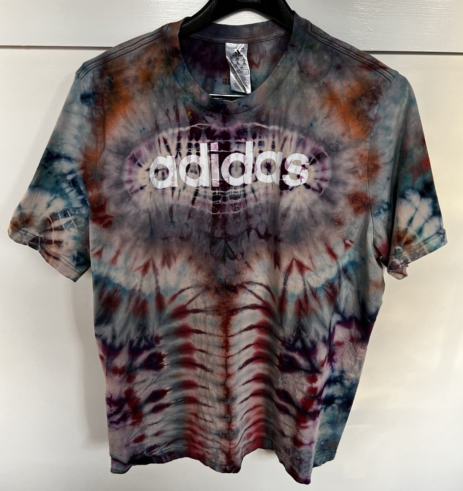 Custom Tie Dye On Adidas Short Sleeve Shirt XXL