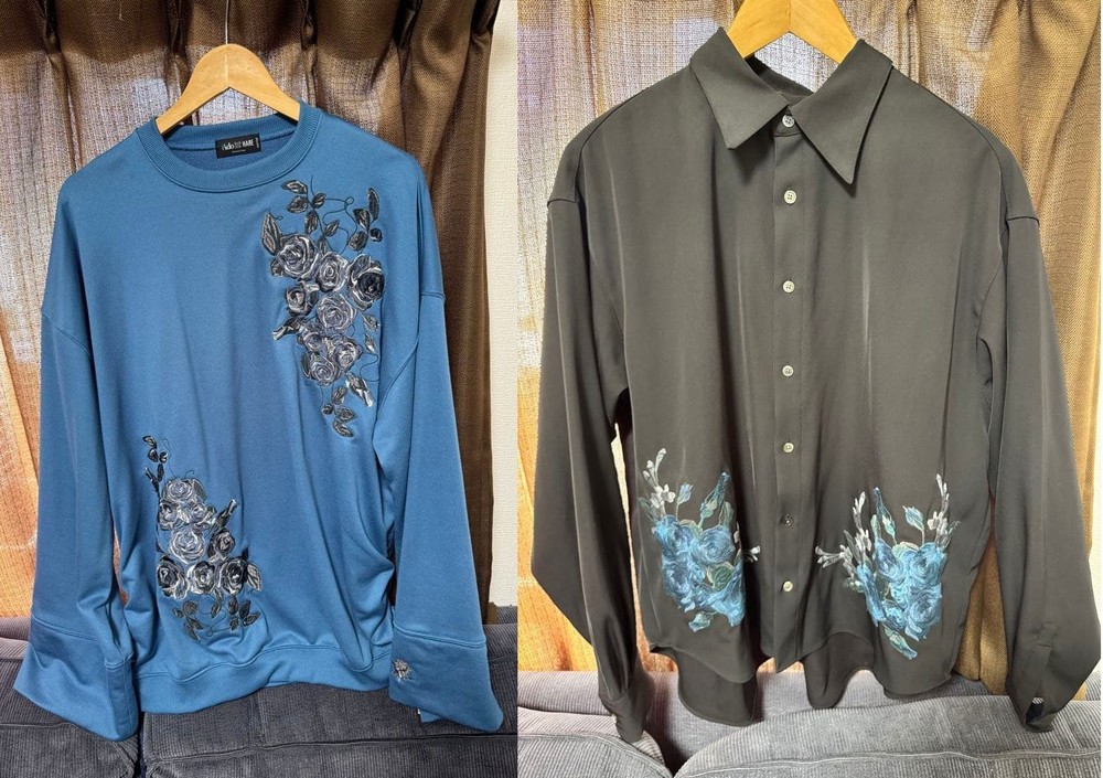Ado Hare Rose Embroidered Sweatshirts Black Shirt Size M (US S) Set Of 2 Used