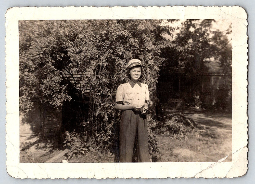Vintage Old Antique Outdoor Picture Photo Beautiful Woman Lady Girl Uniform