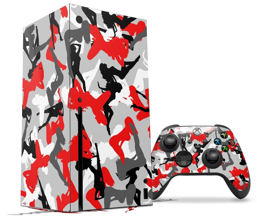 Skin Set for XBOX Series X Sexy Girl Silhouette Camo Red