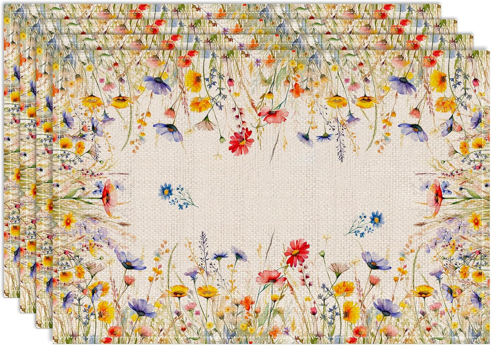Spring Place Mats Set of 4 12X18 Inch for Dinning Table - Blooming Floral Spring