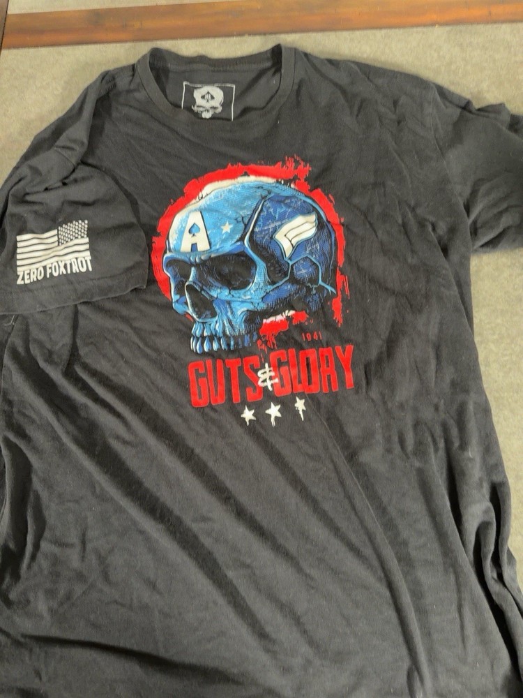 Zero Foxtrot Guts And Glory Captain America Skull Shirt Men’s XL Black Graphic T