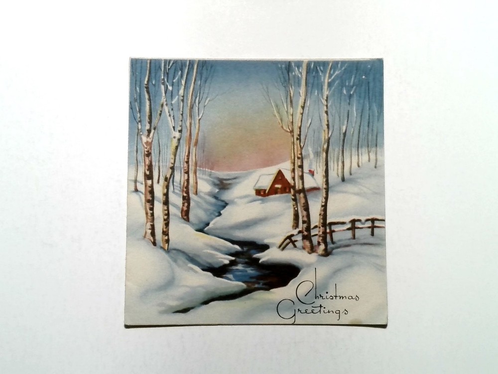 Vintage 1940s USA Christmas Greeting Card Snowy Winter Scene