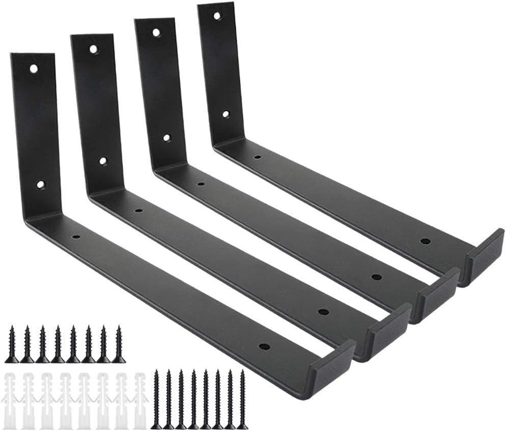 Shelf Brackets 12 Inch 4PCS Heavy Duty Frosted Black Wall Bracket with Lip
