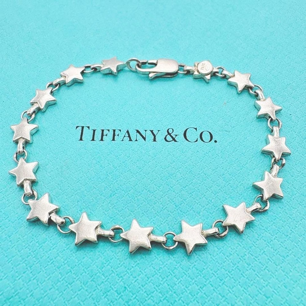 Tiffany & Co. Puff Star Bracelet Chain Link 925 Silver Used from JAPAN