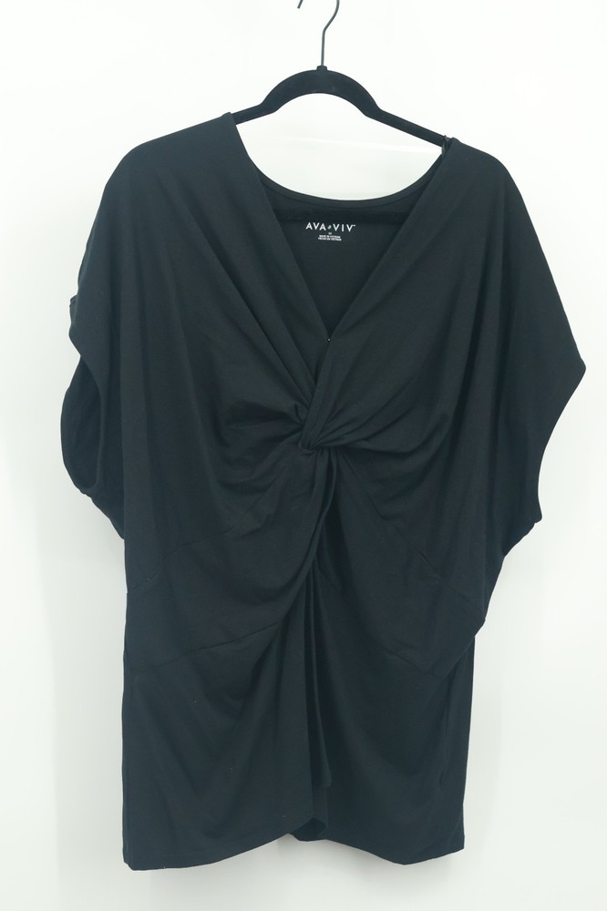 AVA & VIV Women's Black Twist Knot Front Dolman Sleeve Stretch Top Plus Size 3X