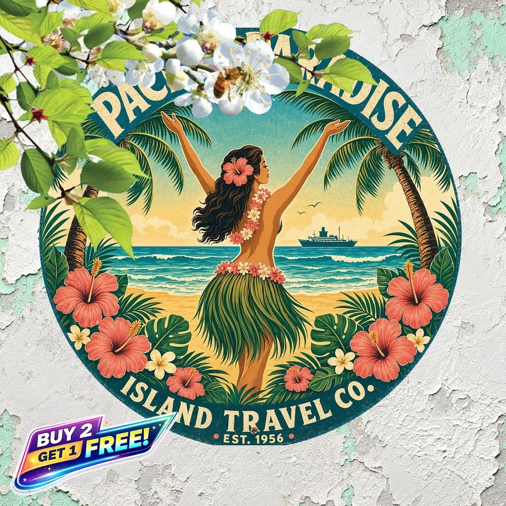 Tropical Island Aloha Theme Round Metal Tin Sign Decor