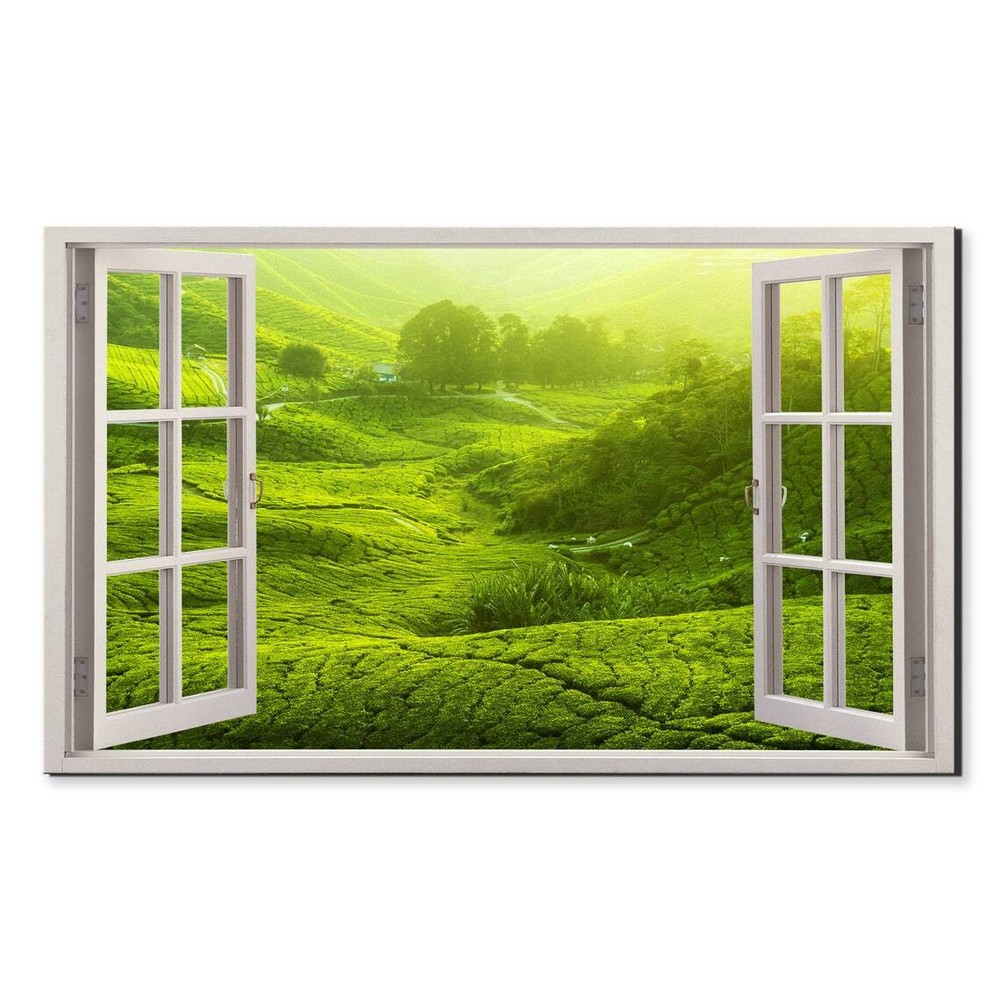 Beautiful Tea Plantation Fields Window View Wall Art Canvas Unframed Print Art