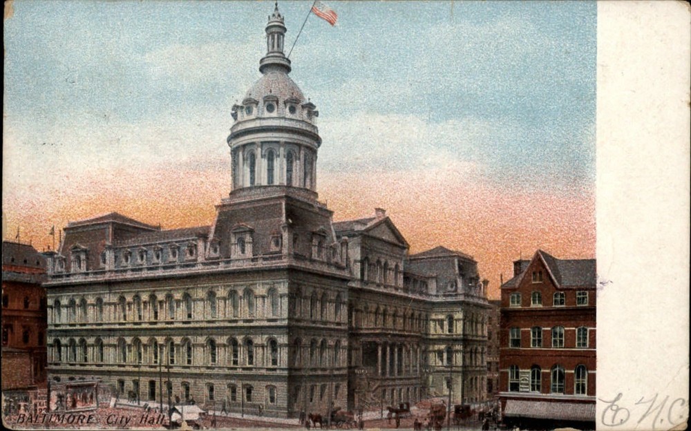 City Hall ~ Baltimore Maryland ~ horse buggy ~ dated 1906 UDB vintage postcard