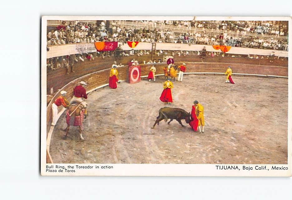 Postcard Tijuana Mexico Bull Ring Plaza de Toros Matador Bullfight B. California