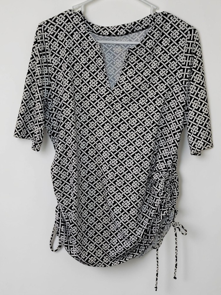 NEW LANDS' END Women Stretch Blouse Black White M 10-12