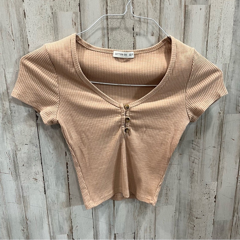 Cotton On Tan Ribbed Cropped Top Baby Tee Womens Size XS