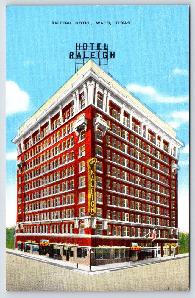 Waco Texas Tx Hotel Raleigh Building Signs Vintage Postcard