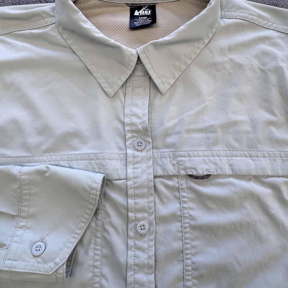 REI Co-op Shirt Womens L Green Collared Button-Up Long Sleeve Nylon Stretch