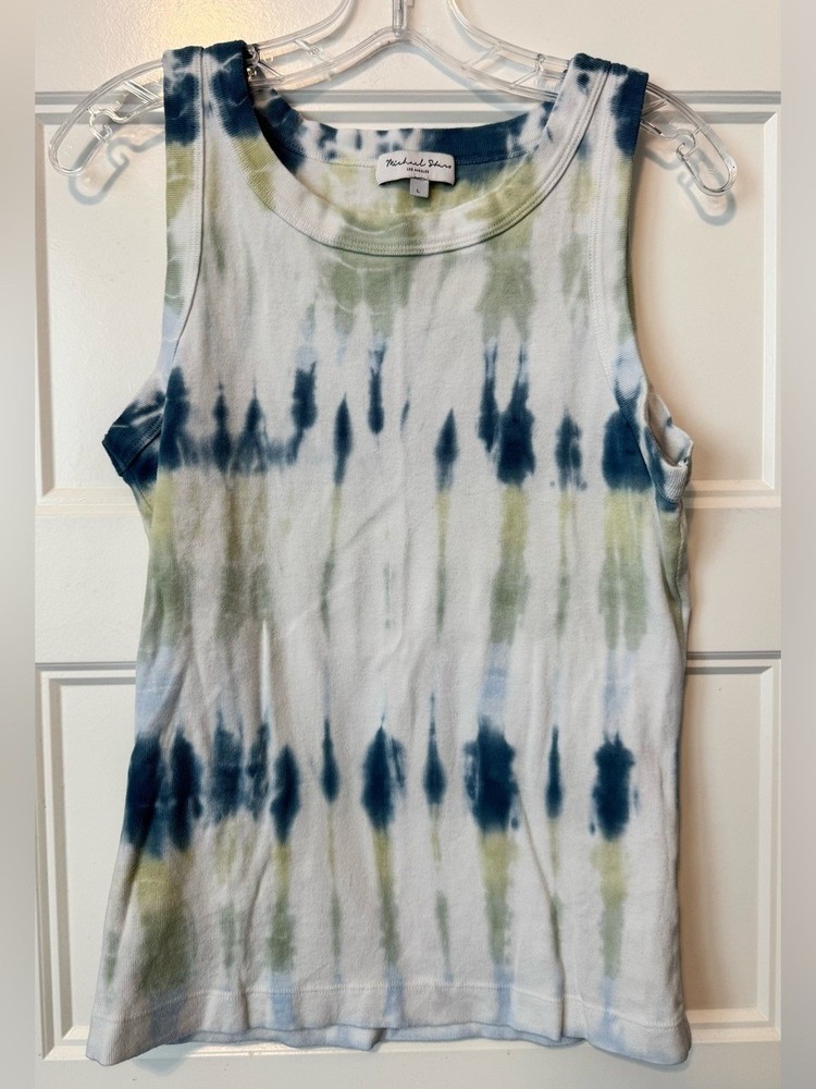 Michael Stars Tie Dye Tank Top Women’s Large Blue Green Sleeveless Made USA