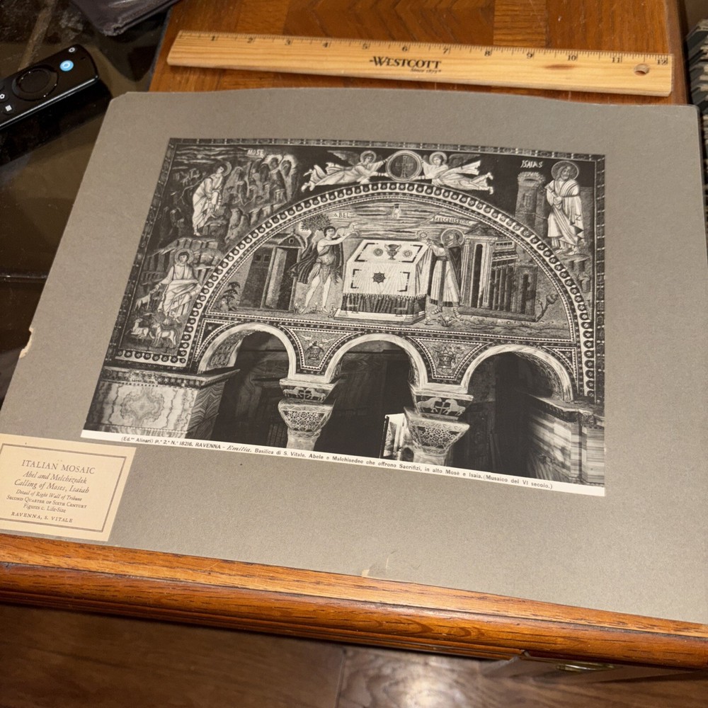 Vintage Abel & Melchizedek Calling of Moses Isaiah Mounted Italian Mosaic Photo