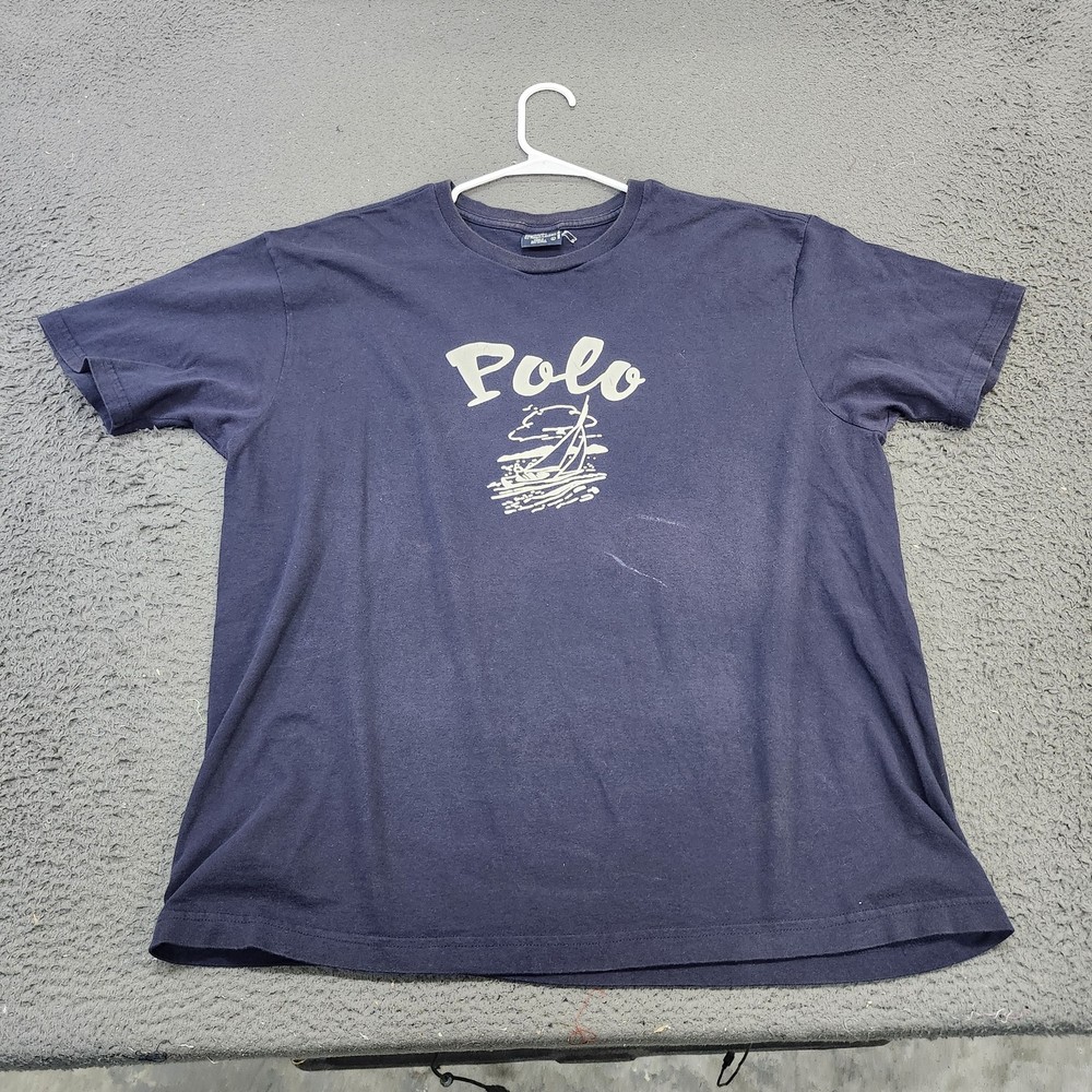 Polo Ralph Lauren Shirt Mens Large Blue Sailboat Graphic Tee Nautical Sailing