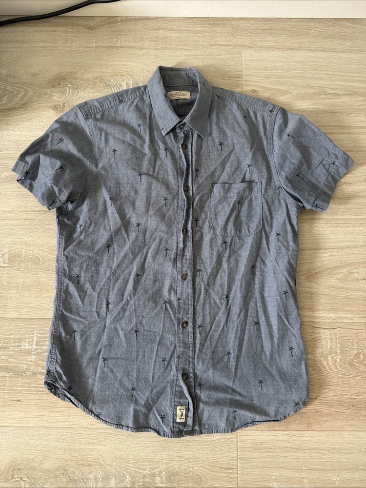 Marine Layer Men's Large Short Sleeve Button Down Up Shirt Cotton Navy Blue