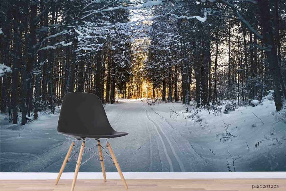 3D Forest Path Winter Landscape Wall Murals Wallpaper Murals Wall Sticker