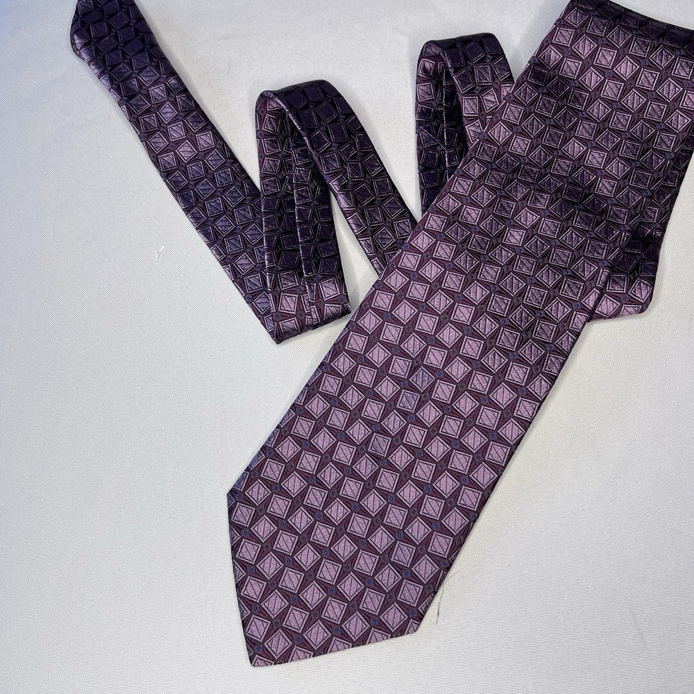 Fratelli Silk Tie Made In Italy Purple Geometric Pattern Men's Designer Necktie
