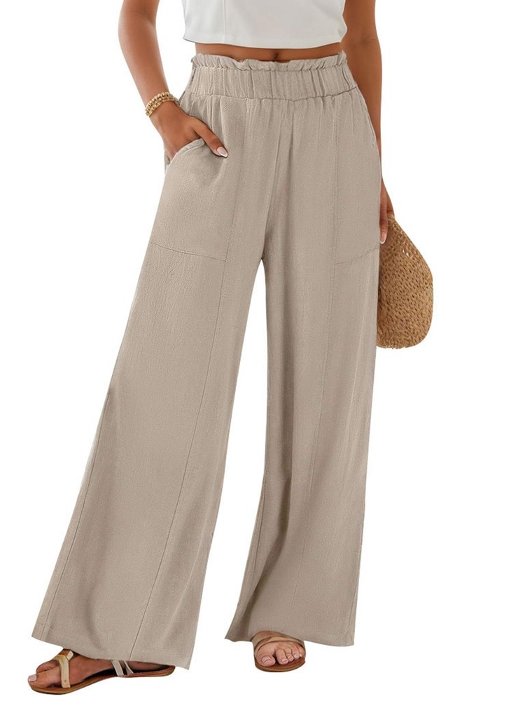 Womens Casual Loose Wide Leg Palazzo Pants High Waist Beach Trousers NEW ~
