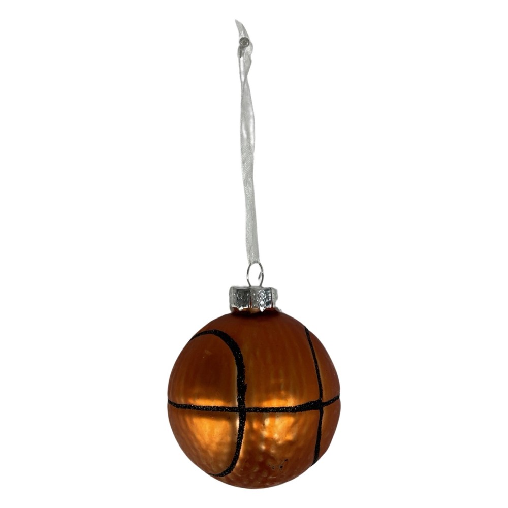 Christmas Ornament Basketball Glass Brown Glitter Accent Sports Holiday Decor-image