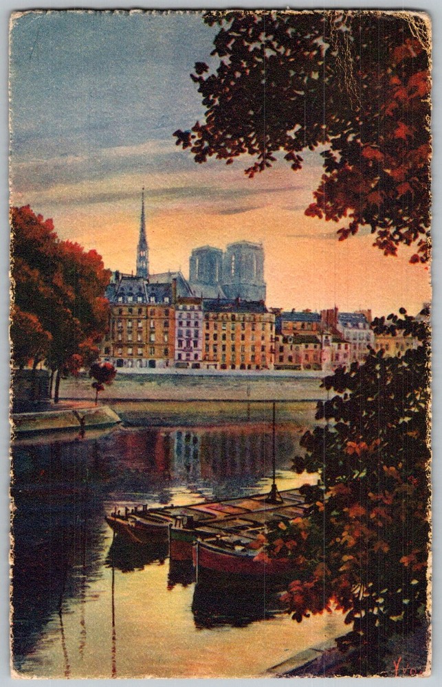 Antique Postcard Notre-dame Cathedral View Paris, Fr 1920s