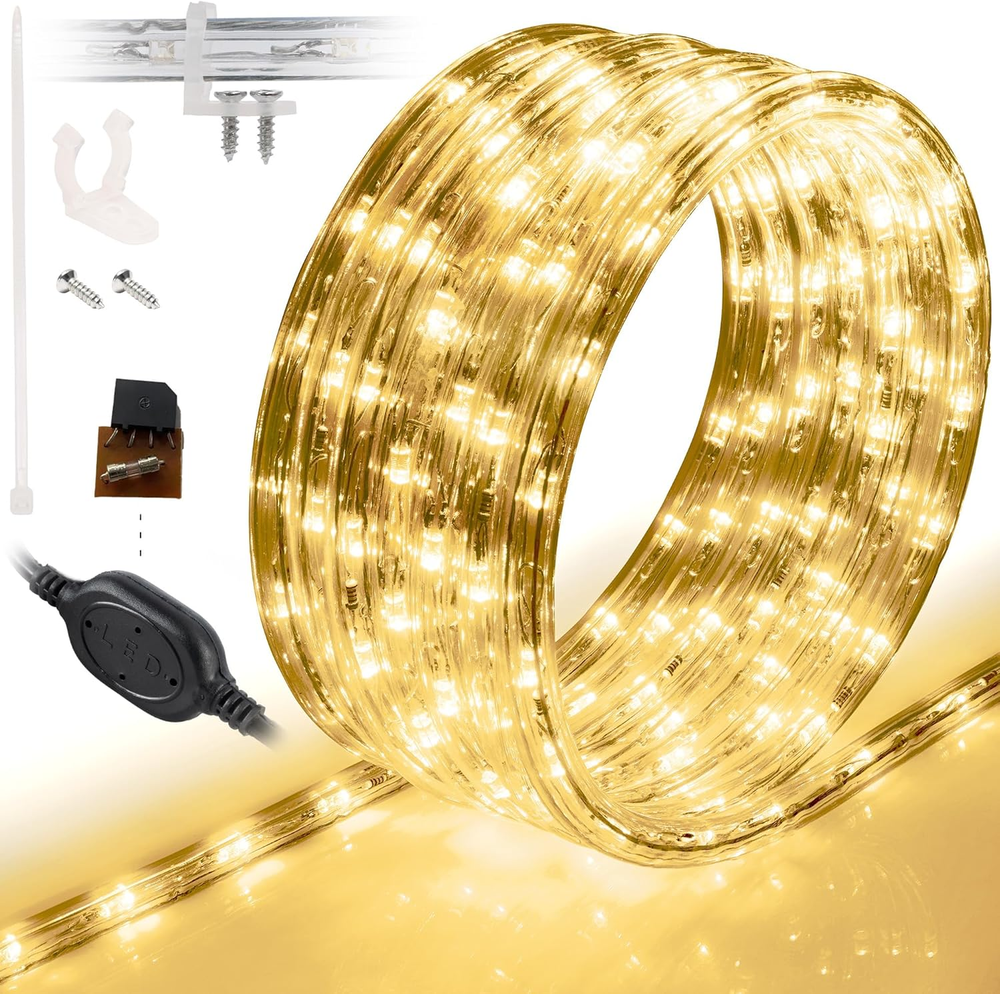 LED Strip Waterproof Rope Lights 20' Feet Warm White 3/8