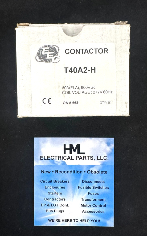 Eec T40-A2-H / T40A2-H 40A, 600V, 277V Coil, Contactor  *New In Box