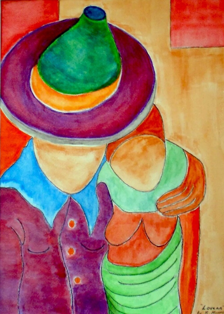 Abstract Figure Acrylic Painting on Paper 14.50x11.25 Signed Original Handcrafted Artwork-image