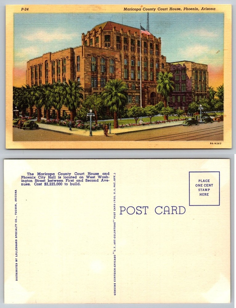 Vintage Maricopa County Courthouse Phoenix Arizona Linen Postcard 1939