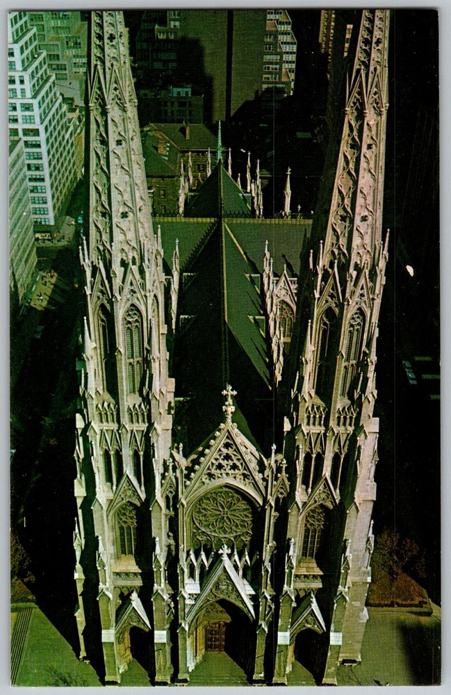 Vtg Postcard St Patrick's Cathedral Twin New York, NY 1950s