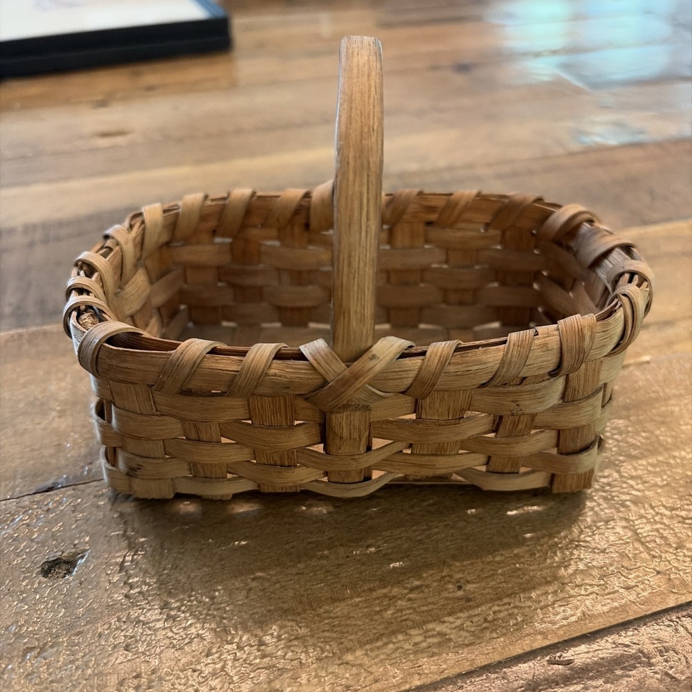 Vintage Handwoven Oak Splint Handled Basket